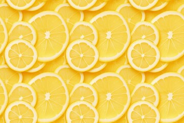 Pattern of fresh lemon slices on a bright yellow background