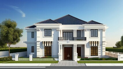 Obraz premium Luxury white house, modern mansion, large estate, suburban home