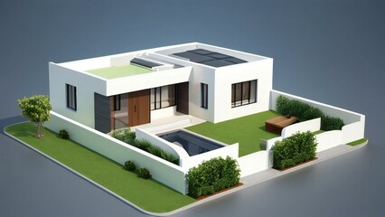 3d house model rendering on white background, Clean and precise 3D illustration modern cozy house. Concept for real estate or property.