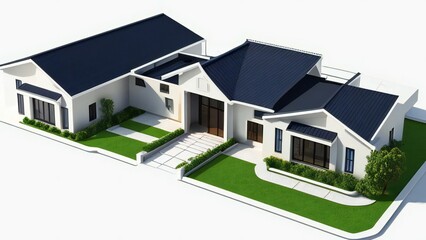 3d house model rendering on white background, Clean and precise 3D illustration modern cozy house. Concept for real estate or property.