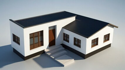 3d house model rendering on white background, Clean and precise 3D illustration modern cozy house. Concept for real estate or property.