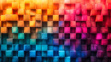 Abstract Colorful Geometric Cubes Background with a Gradient of Hues, Modern Artistic Mosaic Pattern for Creative Design and Visual Texture
