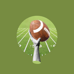 American football fan, American football, Television industry, hand with ball, soccer field,...