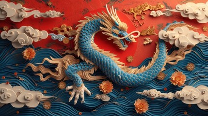 Obraz premium chinese dragon statue on the wall
