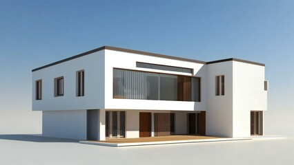 3d house model rendering on white background, Clean and precise 3D illustration modern cozy house. Concept for real estate or property.