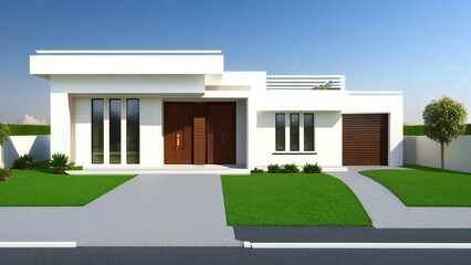 3d house model rendering on white background, Clean and precise 3D illustration modern cozy house. Concept for real estate or property.