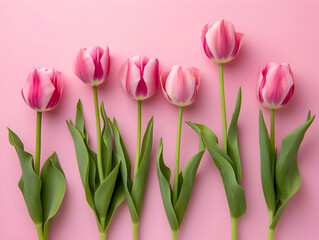 Cold pink tulips lying in the row. Romantic st Valentine's background. High quality