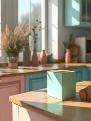 A box on a kitchen table. Cute interior background High quality