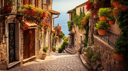 Fototapeta na wymiar Street in medieval Eze village at French Riviera.