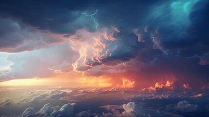 Fototapeta premium dramatic huge clouds of thunderstorm on sky with sunset