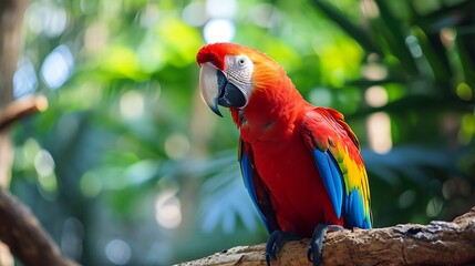 bright large tropical parrot sit on a branch