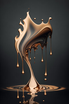Naklejki Illustration of unusual chocolate. Various splashes of liquid chocolate. Unusual drops and smooth lines. Unusual background. Smooth texture,