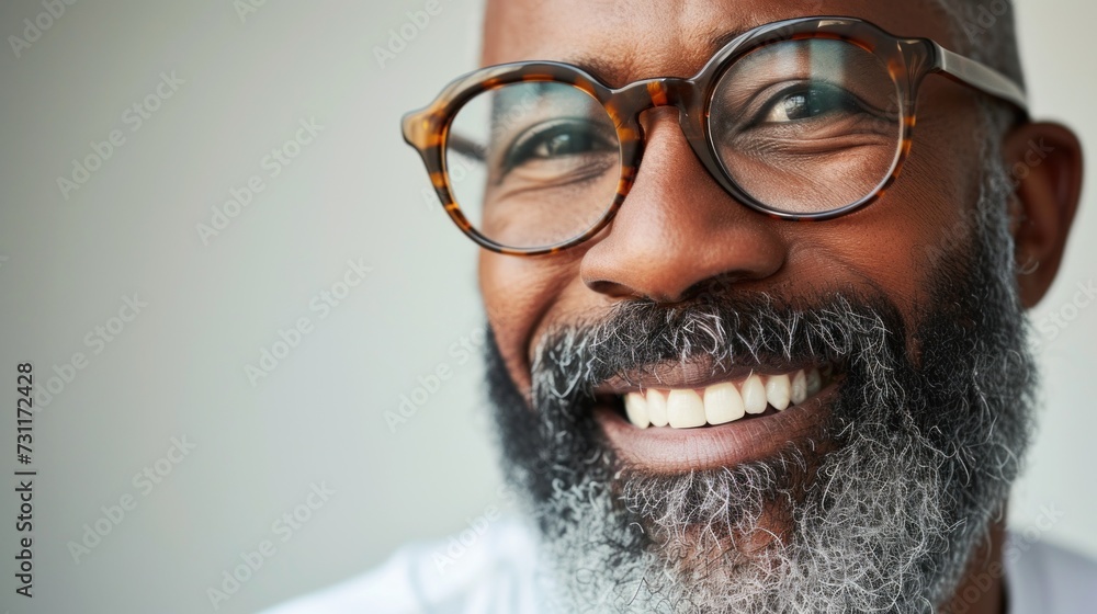 Wall mural smiling man with glasses and gray beard.