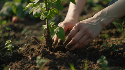 Fototapeta premium hands planting seedling