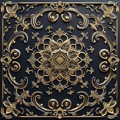 3d wallpaper for ceiling with black gold decoration Victorian style and decorative frame background