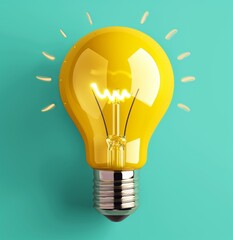 A fractured yellow light bulb still shining brightly, against a teal backdrop, representing breakthrough thinking.