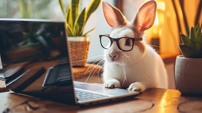 Cute animals in the office working with laptops