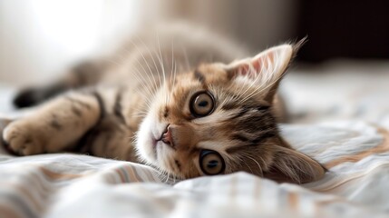 cute kitten spleeing on a bed