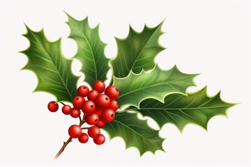 White Background with Christmas Holly Leaves and Berries, a Festive Nature and Plant Concept