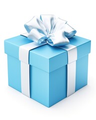 Open Gift Box with Blue Satin Bow, White Ribbon. Present for Any Occasion in Vibrant Colours