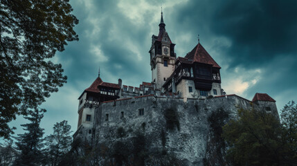Fototapeta na wymiar Beautiful medieval castle on top of a cliff