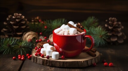 Obraz na płótnie Canvas Warm Up this Holiday Season with Christmas Hot Chocolate with Marshmallow - Delicious Cocoa