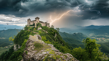 Naklejka premium Spooky castle of vampire, evil spirit or ghost