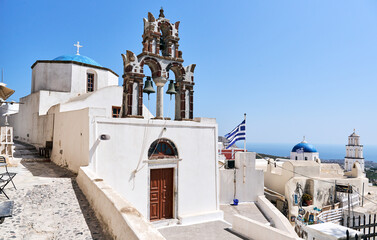 The Church of Saint Nicholas (Agios Nikolaos), Pyrgos Kallistis village, Santorini. Greek Islands, European Vacation. Travel, holidays, relax, adventure.