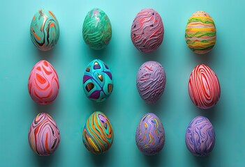 Fototapeta na wymiar A multicolored background with Easter eggs lying on it, created by human hands with the assistance of artificial intelligence technology. Handled by human hands. Generated by AI 