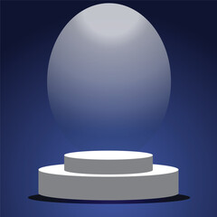 Abstract white 3D room with realistic white cylinder pedestal podium set and palm leaf shadow overlay. Minimal scene for product display presentation. Vector geometric platform. Stage for showcase.