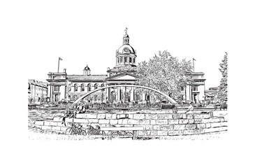 landmark of Kingstown city. Hand drawn sketch illustration in vector.