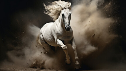 running horse in the dust