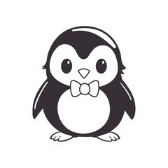 Cute penguin illustration for kids. adorable animal clipart for children Vector flat cartoon illustration Animal character for kids icon logo isolated black white