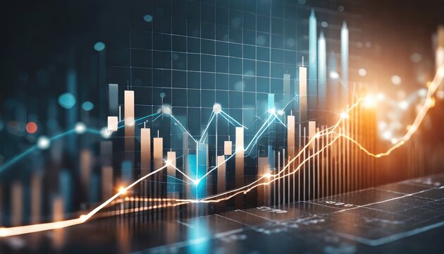 Market chart displaying the increase in business stocks, investment data, and financial profit graph. Generated with AI