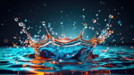 Vibrant, dynamic digital artwork featuring abstract liquid splashes and swirls. Hyper-realistic with sharp focus and vibrant colors