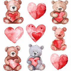 clipart collection, Valentine's Day theme Watercolor bear