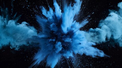 Explosion of Pewter Blue Colored Powder on Black Background