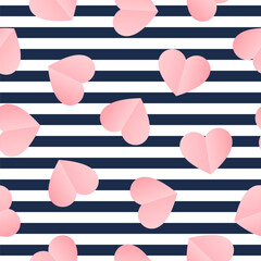 Obraz premium Seamless pattern with pink paper hearts and black stripes