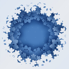 Illustration in paper cut style, round, snowflakes, vector.