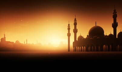 The Majestic Shadow of a Mosque at Sunset. Golden Silhouette