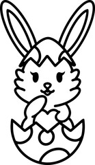 easter rabbit in egg line drawing