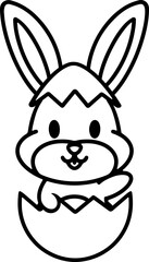 easter rabbit in egg line drawing