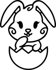 easter rabbit in egg line drawing