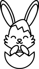 easter rabbit in egg line drawing
