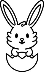 easter rabbit in egg line drawing