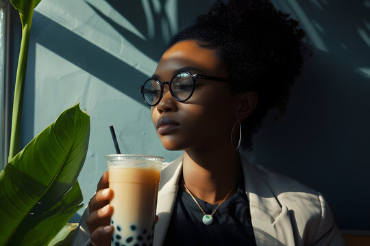 black woman with a glass of buba tea