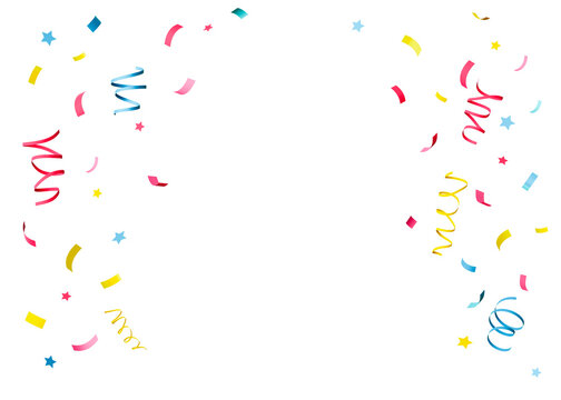 Vibrant, multicolored confetti on transparent background, ideal for festive designs, celebration themes, or dynamic backdrops in various creative projects. Colorful particles, close up. Cut out. 3D