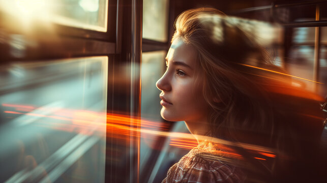 Young woman in tram.