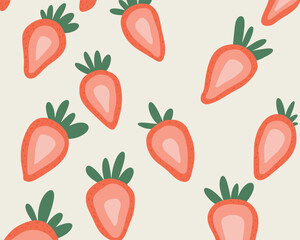 Flat cartoon strawberry set isolated on white background, cut strawberry
