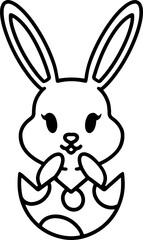 easter bunny in easter egg cute line drawing